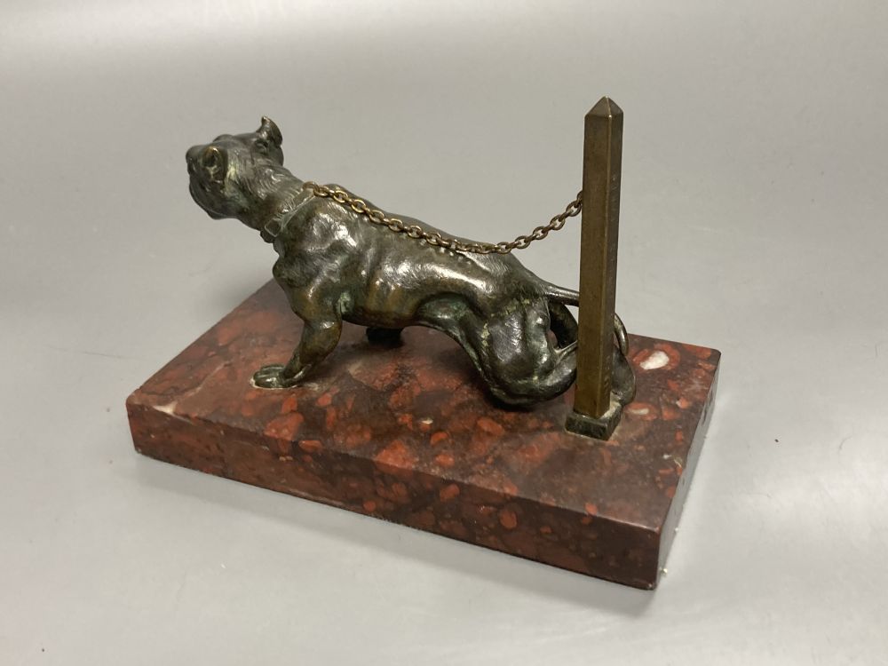 Attributed to Maison Alphonse Giroux - a cast bronze model of a chain tethered Mastiff, on rouge marble plinth, post impressed Maison A